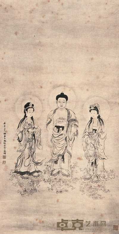 冯超然 壬午（1942年）作 西方三圣图 片 126×67cm
